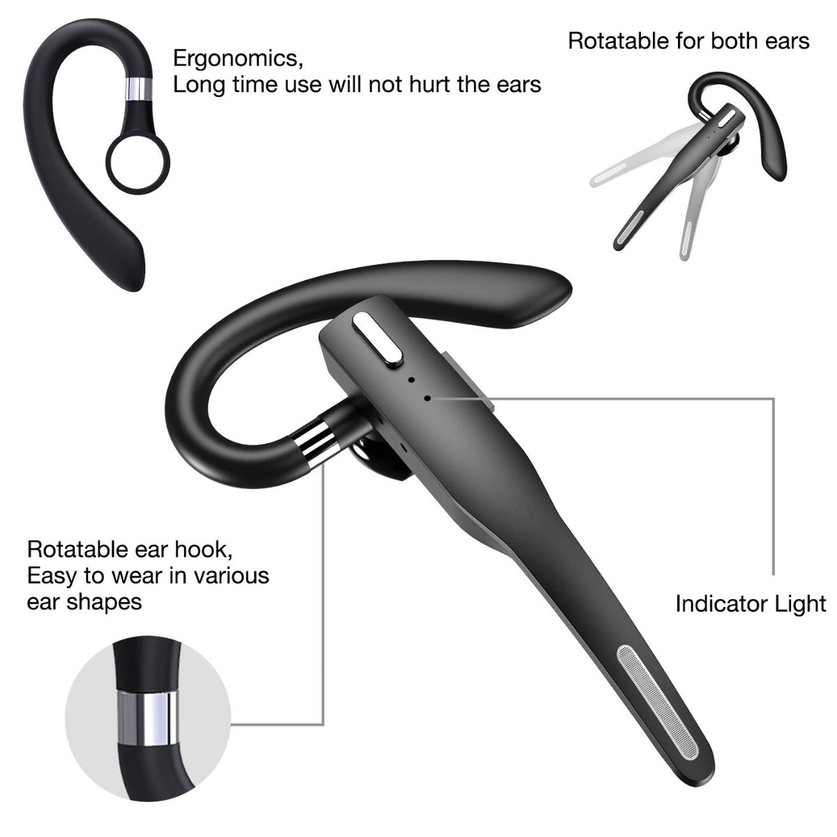 YYK‑525 Business Headset, Wireless Over Ear Earphones